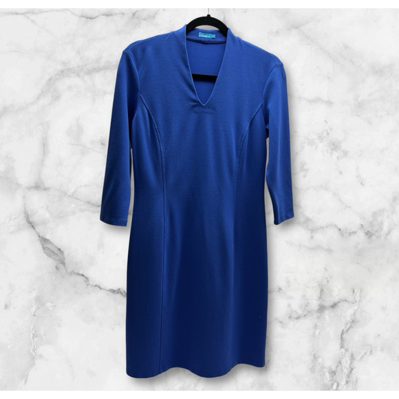 J. Mclaughlin Women's Sheath 3/4 Sleeve Midi Dress Royal Blue Size Medium - Picture 1 of 8